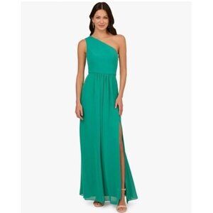 Adrianna Papell Women's Size 16 Green Chiffon One Shoulder Formal Gown Dress New